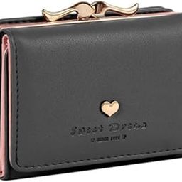 Women Wallet PU Leather Cute Heart Foldable Credit Card Case Coin Purse, Black, Modern-image-4