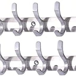 Matiz Products Pack of 2 Stainless Steel Premium Fescue Dual Edge 8 pin Cloth Hanger Bathroom Wall Door Hooks, Silver-image-58