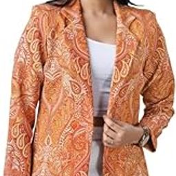 FABCURATE Timeless Elegance: Women's Orange Banana Crepe Blazer | Shawl Collar, Full Sleeve, Versatile Polyester Designer Jacket for All Seasons & Occasions - Perfect for Weddings & Parties-picture-4
