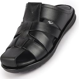 Men's Genuine Leather Criss Cross Strap Back Open Slip On Closed Toe Dress Sandals-picture-39