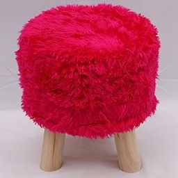 THE HOME TALK, Soft Brown Faux Fur Stool, 3 Wooden Legs, 28x28x28 cm, Best for Bedroom/Living Room/Dressing Room/Kids Room, Soft, Comfortable (Yellow) (‎Pink)-18