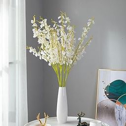 SATYAM KRAFT 5 Pcs Artificial Chrysanthemum Hydrangea Flower Sticks for Home, Office, Bedroom, Balcony, Living Room, Wedding & Engagement Decoration (Fabric, Without Vase) (White)-5