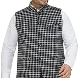 Plus Size Men Checked Tweed Black Nehru Jacket (JPNJ7513_Black)-picture-31