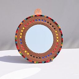 Ethnics of Kutch Handcrafted Leather Craft Punch Work Leather Craft Artistic Mirror - 23 cms Length - (Brown 23C02A)-image-36