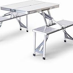 Revinix Aluminium Portable Folding Picnic Table & Chairs Set with Umbrella - Heavy Duty Camp Table for Hiking, Garden, Patio & Outdoor Travel, Compact Suitcase Style Folding Table-13