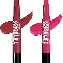 TEEN TEEN Color Life Nontransfer Crayon Lipstick |Matte Finish with Built-in Primer |Waterproof & Long Lasting Lip Color |Smudge-Proof, Fade-Resistant Formula |Combo Color (Red Wine, Rose Pink)-image-56