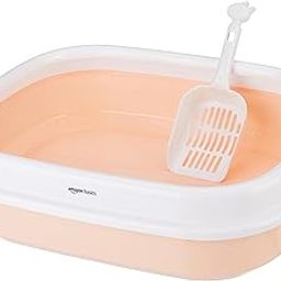 Amazon Basics Cat Litter Box Tray with Free Scooper | Semi Closed Design and Durable Quality | Suitable for All Adult Cats & Kittens, Pink-10