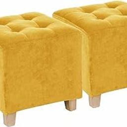 EleashoArt Velvet Luxurious Ottoman Stool for Bedroom Living Room Sofa Side Stool Wooden Small Seating Stool Footrest Stool Makeup Chair, Pouf for Home and Office Decoration (2, Yellow)-12