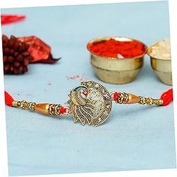 eCraftIndia Designer Peacock Rakhi with Roli Chawal Pack and Raksha Bandhan Greeting Card - Rakhi for Brother-picture-47