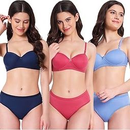 Women' s Premium Lightly Padded Bra Panty Set Pack of 3 in (Multicolor)-picture-40