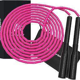 Athverv Freestyle Beaded Long Handle Jump Rope, 1 Inch Beaded Skipping Rope for Tricks (Pink/Black)-image-9