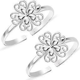 925 Sterling Silver Toe Rings for Women Ladies Pure Chandi Latest Style Fancy Double Flower Design Bichiya for Leg Foot Finger Ring-image-60