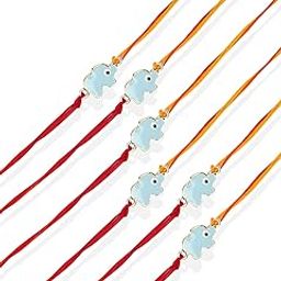 Ethnic Elegant and Stylish Elephant Design Rakhi for Beloved Brother Pack of 6 Kids Rakhi with Roli Kumkum Packets and Happy Rakshabandhan Card-image-31