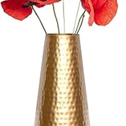 Zintex 9 Inch Metal Flower Vase for Home Decor Flower Vase - Vase for Living Room - Polished Pure Metal Table Vase (Gold)-image-77
