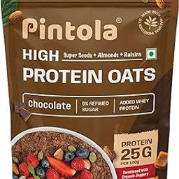 PINTOLA 25g High Protein Oats 400g, Dark Chocolate,No Refined Sugar, with Almonds Raisin, Pumpkin and Chia Seeds, 8g Fibre, Rolled Oats for weight loss, Breakfast Cereals | Gluten Free-23
