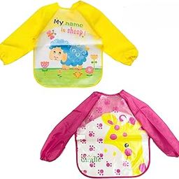 POLKA TOTS Waterproof Washable Full Sleeves Apron Feeding Bibs Combo Pack with Super Absorbent, Soft, Comfortable & Lightweight for Infants & Baby Toddlers(Pack of 2/Giraffe & My Name is Sheep Design)-7