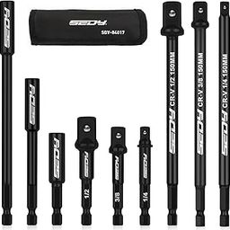 Impact Driver Socket Adapter Set: 9-Piece 1/2" 3/8" 1/4" Impact Adapter, Power Bit Extension, Square to Hex Drill Bit Holder, Socket Wrench Adapter-0