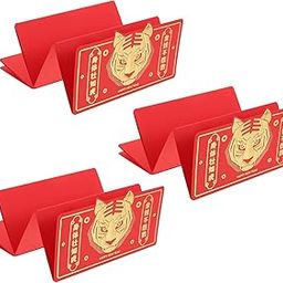 Chinese Red Envelope Hongbao 2022: 3pcs Year of Tiger Lucky Money Packets Foldable Cash Wrap Bag Supply for New Year Spring Festival Style 1-8