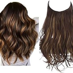 CEUTA Clip in Hair Extensions Golden Brown To Light Blonde Highlight Hair Pieces Clip in Curly Wavy Synthetic Hair Extension for Women - Curly Black Golden Highlight-image-66
