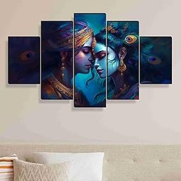 Saf Radha Krishna Paintings For Wall Decoration-Set Of Five,3D Modern Art Painting For Living Room Large Size With Frames For Home Decoration,Hotel,Office 76.2 Cm X 45 Cm Sanfpnls35460-Engineered Wood-1