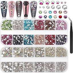 Nail Art Rhinestones, Crystal Flatback Nail Gems with Picker Tweezers for Nail Art DIY Craft Decoration-image-21