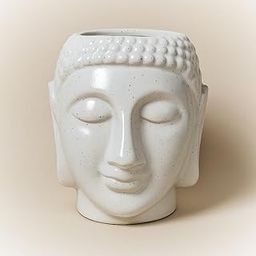 Ceramic Buddha Planter, White Speckled Finish, Glossy Texture, Decorative Pot for Plants, for Home and Office Decor-image-1