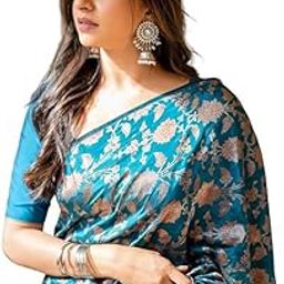 Women's Soft Kanjivaram Silk Saree For Women With Attach Unstitch Blouse Piece-image-17