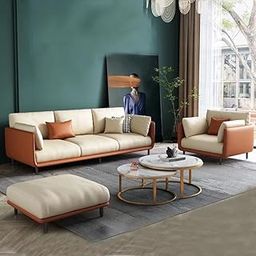 Carpanalli Premium Fabric Sofa Set for Living Room – Luxurious Upholstery, Elegant Design & Lasting Comfort for Modern Interiors (Turquise, 3+1 Sofa and 1 footrest (Beige & Brown)-12