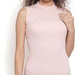 Solid Knit Regular Fit Round Neck Sleeveless Skivvy for Women-image-31