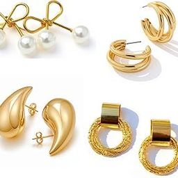 Korean earrings for girls stylish | Pack of 4 | Tri Hoop, Tear Drop, Circular Hoops & Irregular Bow knot Latest Designs | Earings For Women And Girls | Trending golden color earrings combo of 4-image-9