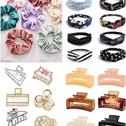 Snowpearl 10 Pieces Hair Accessories Combo – Large Hair Claw | Satin Scrunchies | Medium Metal Hair Clutcher | Head Band – Multicolor for Women & Girls-image-29