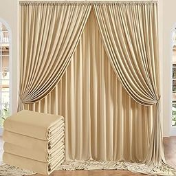 Stookin 16ft×8ft,Baige 4 Panels 4×8ft Soft Silky Polyester Photo Backdrop Drapes for Birthday Wedding Baby Shower Baptism Photo Photography-image-12