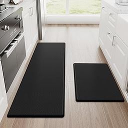 StepRite Kitchen Mats, 2PCS Kitchen Rugs, Cushioned Anti Fatigue Kitchen Mats for Floor, Non-Slip Standing Desk Mat, Waterproof Kitchen Rug Set for Kitchen, Floor, Office, 17.3"x30"+17.3"x47", Black-image-22