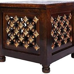 Incredible Artifacts Wooden Antique Stool with Storage for Living Room and Bedroom (Brown Size 12 inch)-image-0