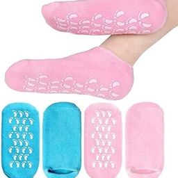 Glarz Silicone Spa Gel Moisturizing Socks for Women & Men with Non-Slip Grips| Repairs Dry Feet & Cracked Heels | Callus Remover & Vitamin E Hydrating Socks | Ultimate Foot Care | Washable & Reusable | One Size Fits All | Multicolor [Color may vary as per product availability] (Pack of 2)-3