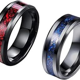 Mens US9 Red & Blue Dragon Pattern Stainless Steel Carbon 8mm Never Fade Rings: Pack of 2 (SR/JEWNF-25A)-image-83