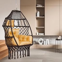 Patiofy Premium Foldable Egg Chair/Swing Chair for Adults/Hammock Hanging Swing for Balcony, Indoor & Outdoor/Hanging Jhula with Free Sitting Cushion & Hanging Kit/ 200Kgs Weight Capacity-Brown-image-49