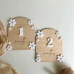 Haoser Baby Milestone|Boho Baby Milestone|Wooden Daisy Flower Milestone Disc|Monthly Baby Milestone Marker|Baby Growth|Baby Photo Prop,1 Count-image-37