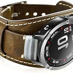 Leather Bands Compatible with Garmin Fenix 5/Fenix 5 Plus/Fenix 6/Fenix 6 Pro/Forerunner 935/945/Approach S60/Quatix 5 Smartwatch,22mm Quick Fit Genuine Leather Cuff Band Repalcement Strap-29