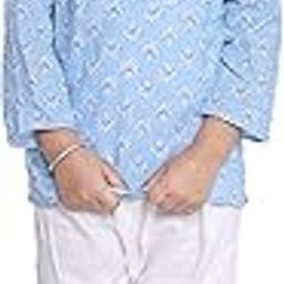 Cotton Classic Printed Kurta and Pyjama Set for Boys | Light Blue/White | 6-7 Years | KIDS13756-image-4