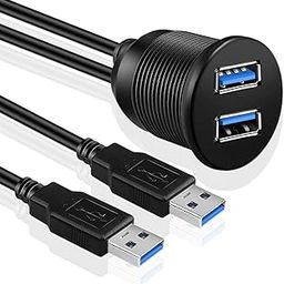 fdealz® [ 1 Meter ] USB 3.0 Flush Mount Cable, Dashboard Panel Dash Mount 2 Ports Dual USB Socket Plug Jack Connector Extension Wire Cord ; Male to Female for Car Truck Trailer Boat Motorcycle-image-68