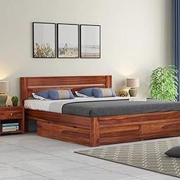 RJ ART Wooden Queen Size Bed with Storage | Double Bed Cot Bed with Drawer Storage for Bedroom & Hotel | Sheesham Wood | Honey Finish | Recommended Mattress Size: 78 X 60-image-75