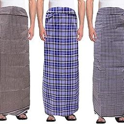 Men's 100% Cotton Multicolored Unstiched Lungi (2 Mtrs) - Pack of 3-47