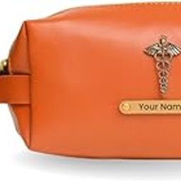 Personalised Vegan Leather Vanity Pouch - Tan |Travel Cosmetic Case with Custom Name and Charm-image-64