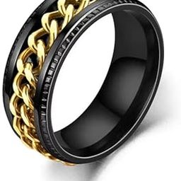Mens Spinner Ring Figit Rings for Anxiety Gold Plated Rotatable Cuban Link Chain Stainless Steel Plated Ring-image-6