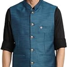 Men Poly Viscose Teal Blue Solid Party Nehru Jacket-picture-33