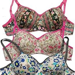 Women's Cotton Blend Lightly Padded Floral Print Non-Wired T-Shirt Bra Combo Pack of 3-picture-25