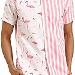 Men Pink Flamingo Printed Co-Ords Set │Regular Fit │Blended Shirt and Shorts Set-image-5
