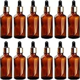 nsb herbals 50 ML Amber Round Empty Glass Bottle + Glass Dropper + Gold Ring + Black Silicone Teat, Refillable, Reusable, Leak Proof For Essential Oils, Perfumes (Pack Of 24)-40