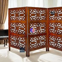 MiniMeDeskCo Wooden Room Partition and Folding Privacy Screens Wooden, dividers for Pooja Room, Mandir, Office, Kitchen, Hall 4 Feet 3 Panel-image-17